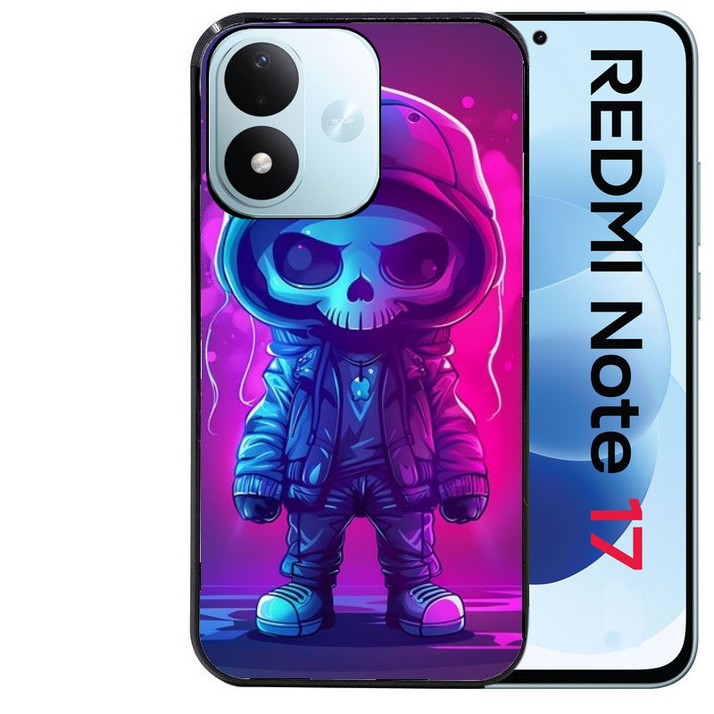 Coque pour Redmi Note 17 et PRO 4G 5G Max tete de mort skull fluo