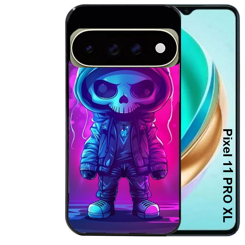 Coque pour Pixel 10 / 11 / PRO / XL tete de mort skull fluo
