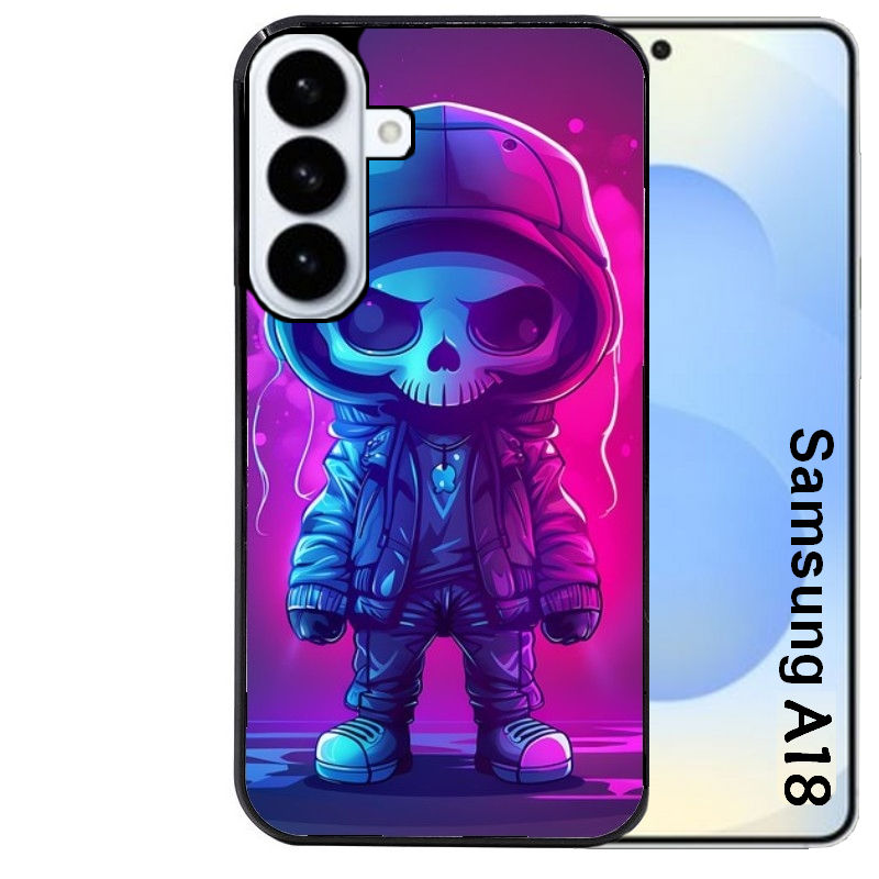 Coque pour Galaxy A08 A18 A28 A38 A58 tete de mort skull fluo