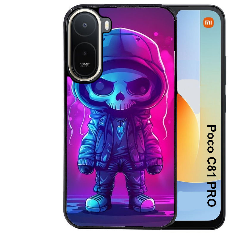 Coque pour POCO C81 PRO tete de mort skull fluo