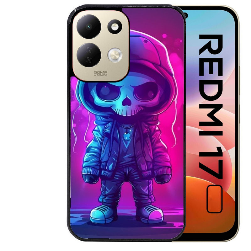 Coque pour Redmi 17 et 17C 4G 5G tete de mort skull fluo