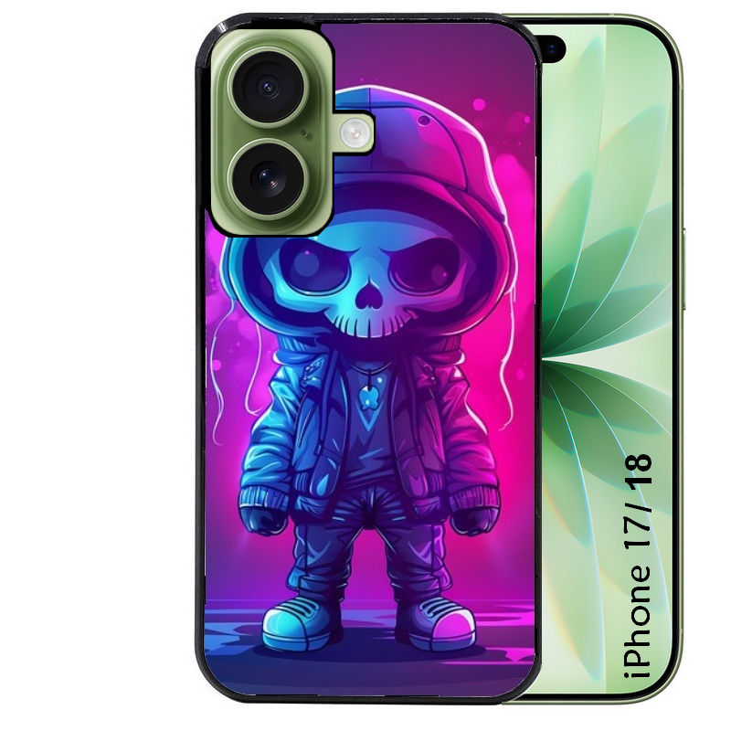 Coque pour Iphone 18 / PRO / PRO MAX / 18E tete de mort skull fluo
