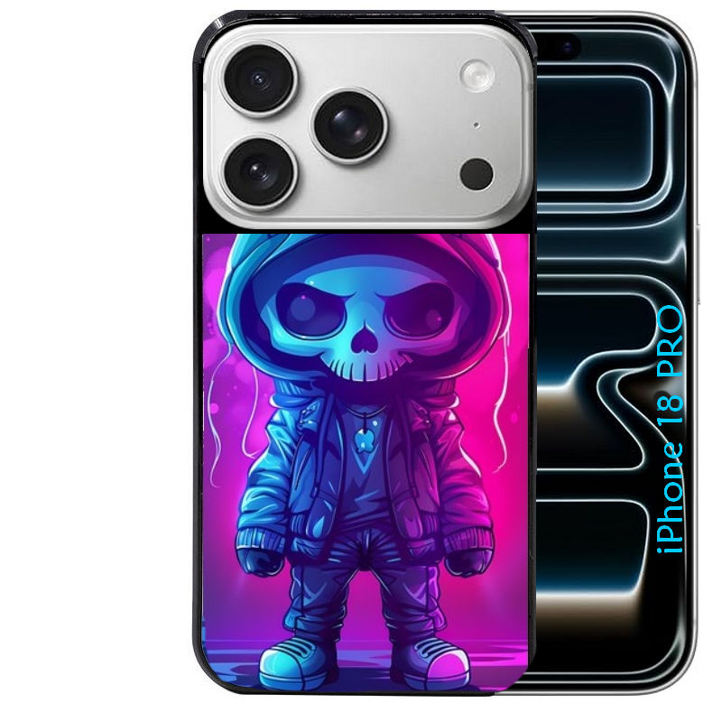 Coque pour Iphone 18 / PRO / PRO MAX / 18E tete de mort skull fluo
