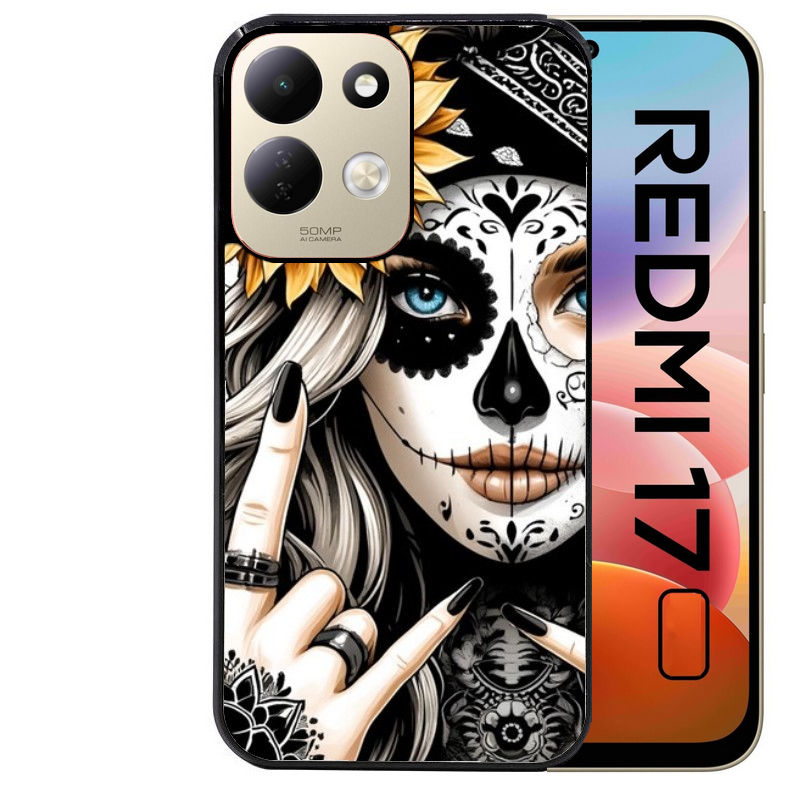 Coque pour Redmi 17 et 17C 4G 5G tete de mort tatoo