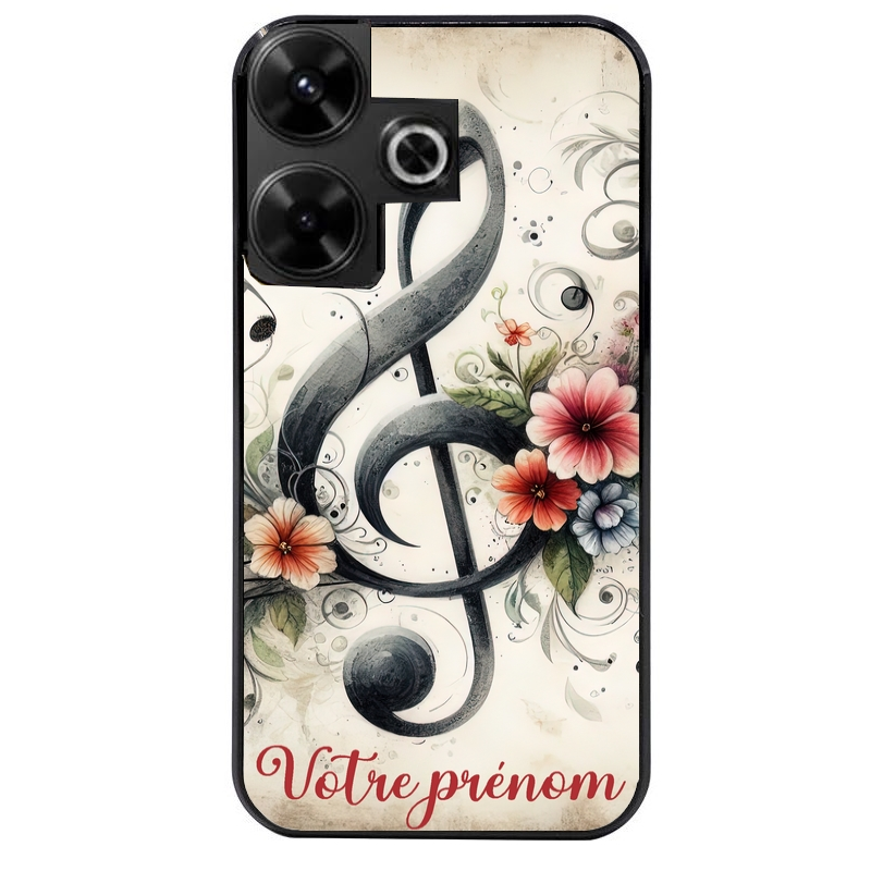 Coque noire taperso pour POCO M6 4G avec motif musique cle sol personnalisee protection antichoc personnalisée