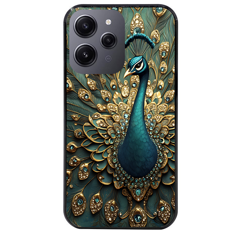 Coque noire taperso pour Redmi 12 4G et 5G avec motif paon bijoux protection antichoc personnalisée