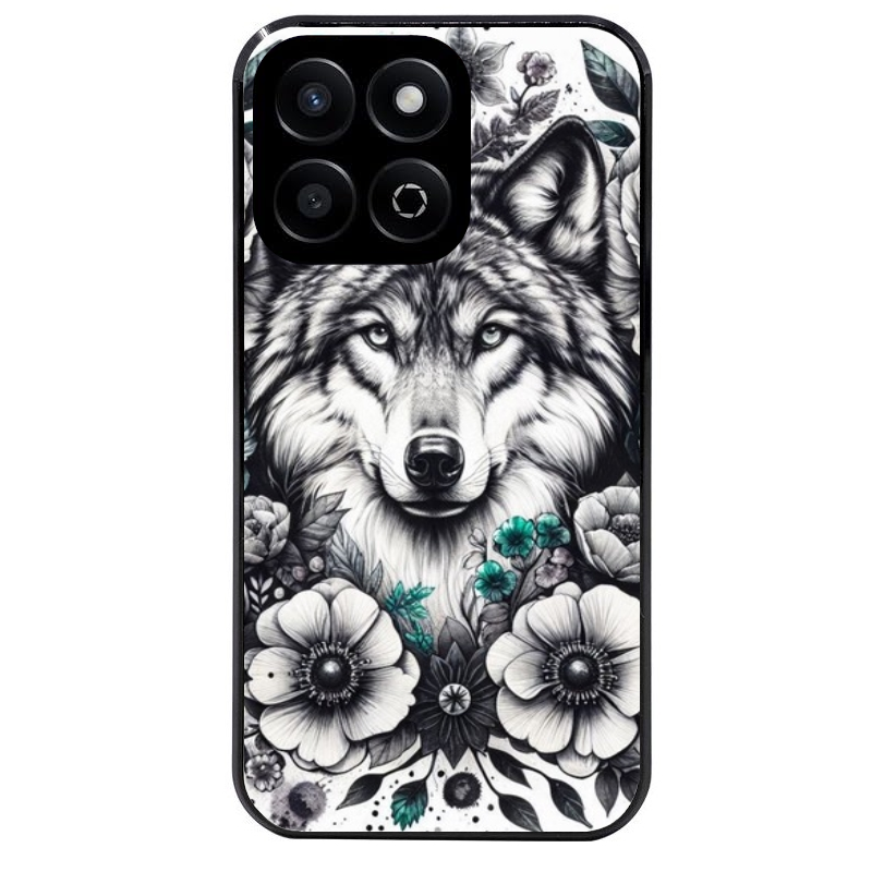 Coque noire taperso pour Honor 70 LITE 90 et LITE avec motif loup et fleur protection antichoc personnalisée