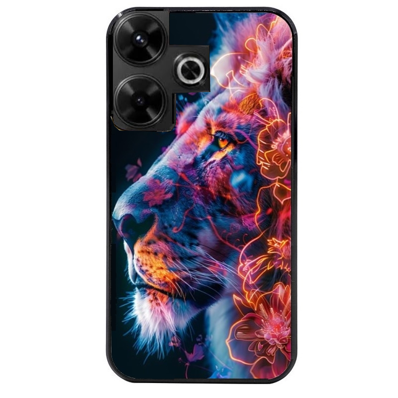 Coque noire taperso pour POCO M6 4G avec motif lion fluo protection antichoc personnalisée