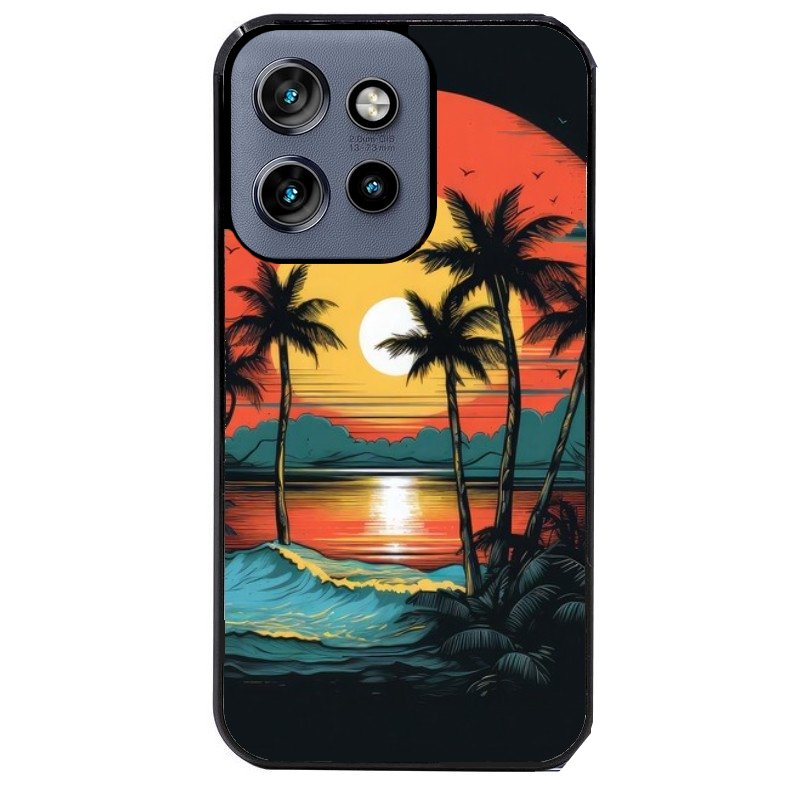 Coque noire taperso pour Moto Edge 60 et Neo Fusion Pro avec motif hawaii palmier protection antichoc personnalisée