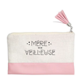 Pochette motif maman merveilleuse en toile et simili cuir