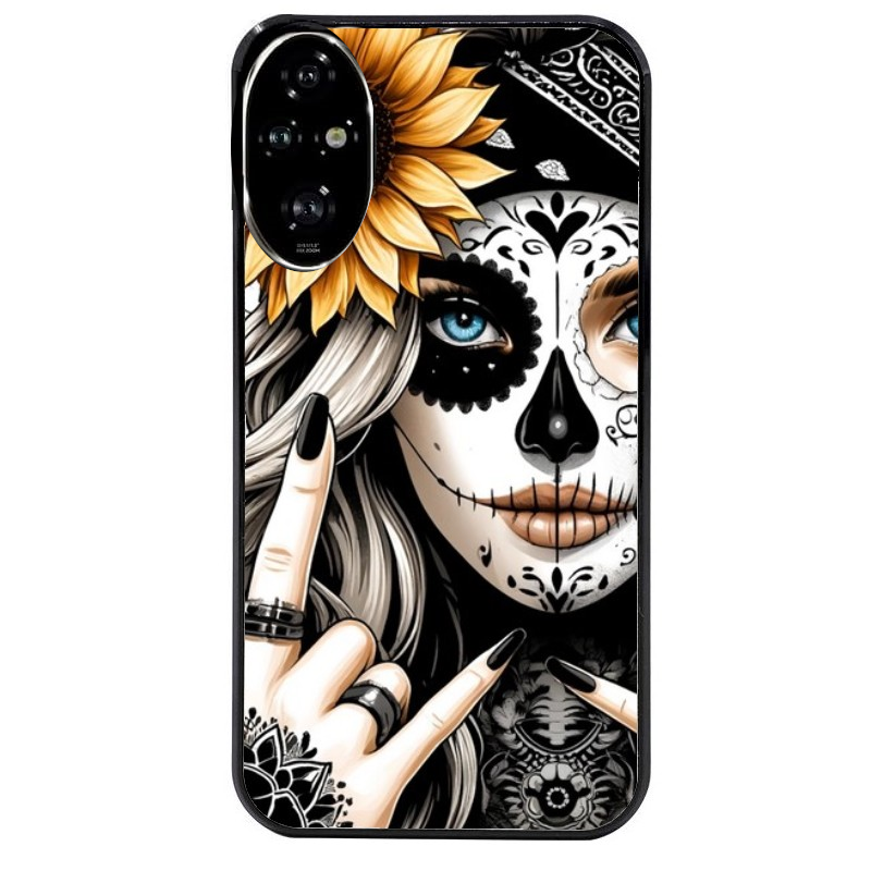 Coque noire taperso pour Honor 200 et Lite Pro Smart avec motif tete de mort tatoo protection antichoc personnalisée