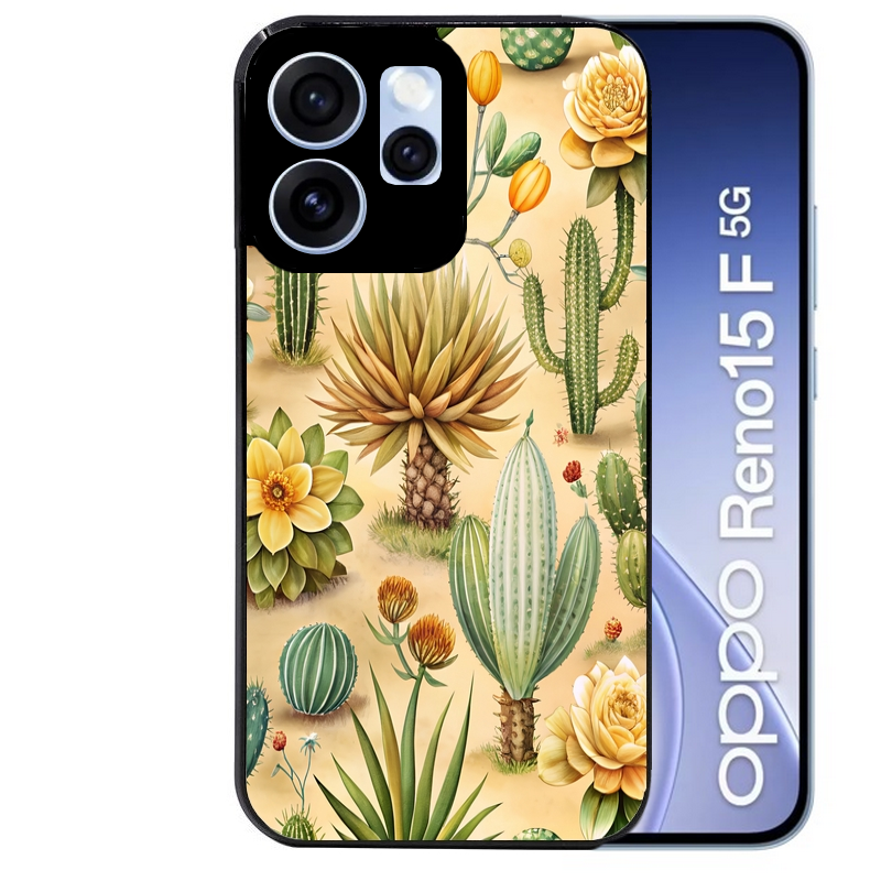 Coque noire taperso pour OPPO Reno 15 et F FS 5G avec motif cactus et succulent protection antichoc personnalisée