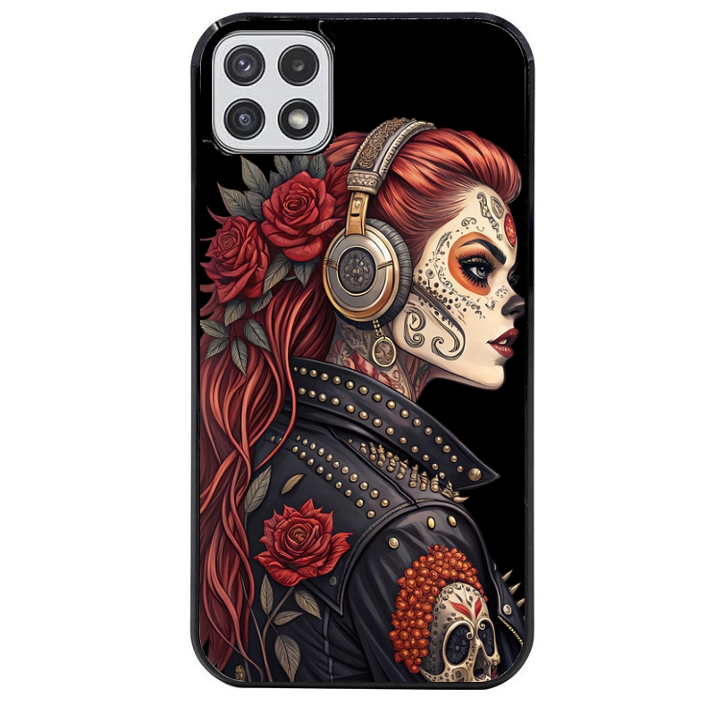 Coque noire taperso pour galaxy A22 A32 A52 A52S 4G 5G  avec motif tete de mort rock protection antichoc personnalisée