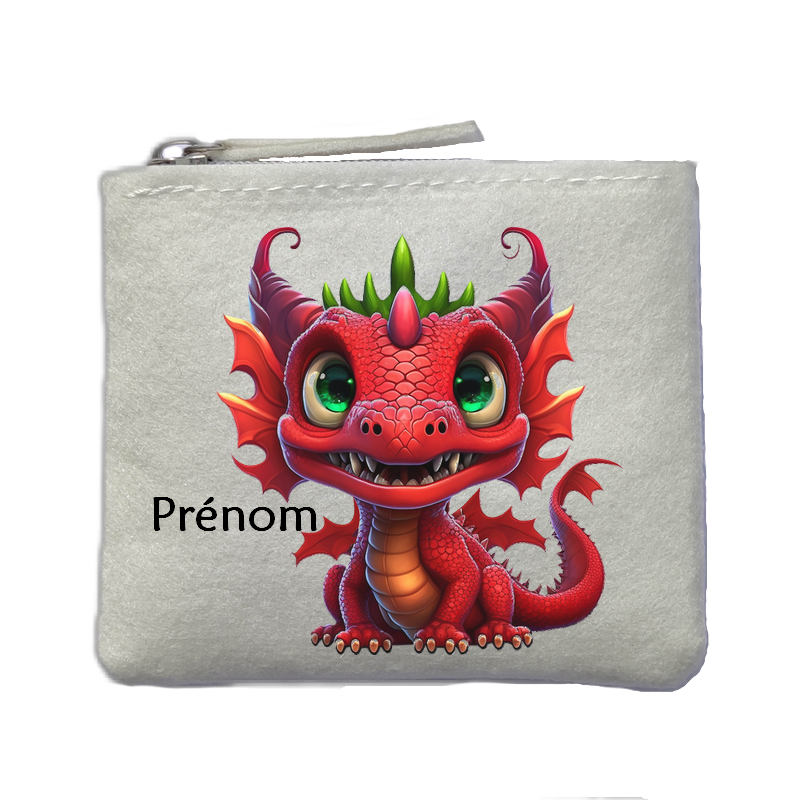 Porte monnaie personnalisé dragon kawaii ivoire en feutrine en feutrine ivoire