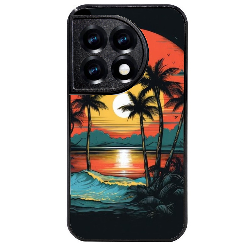 Coque noire taperso pour OnePlus 11 et 12 avec motif hawaii palmier protection antichoc personnalisée