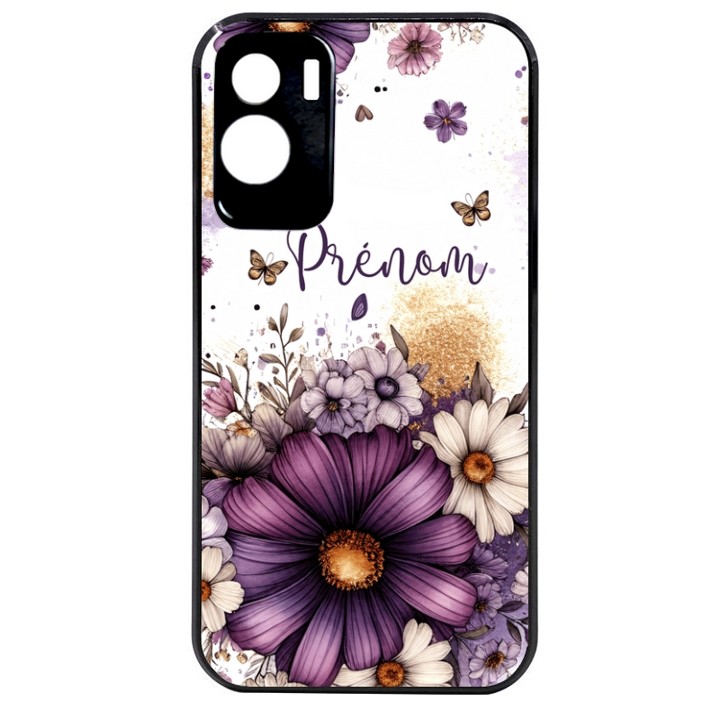 Coque noire taperso pour Honor 70 LITE 90 et LITE avec motif fleur violette personnalisee protection antichoc personnalisée