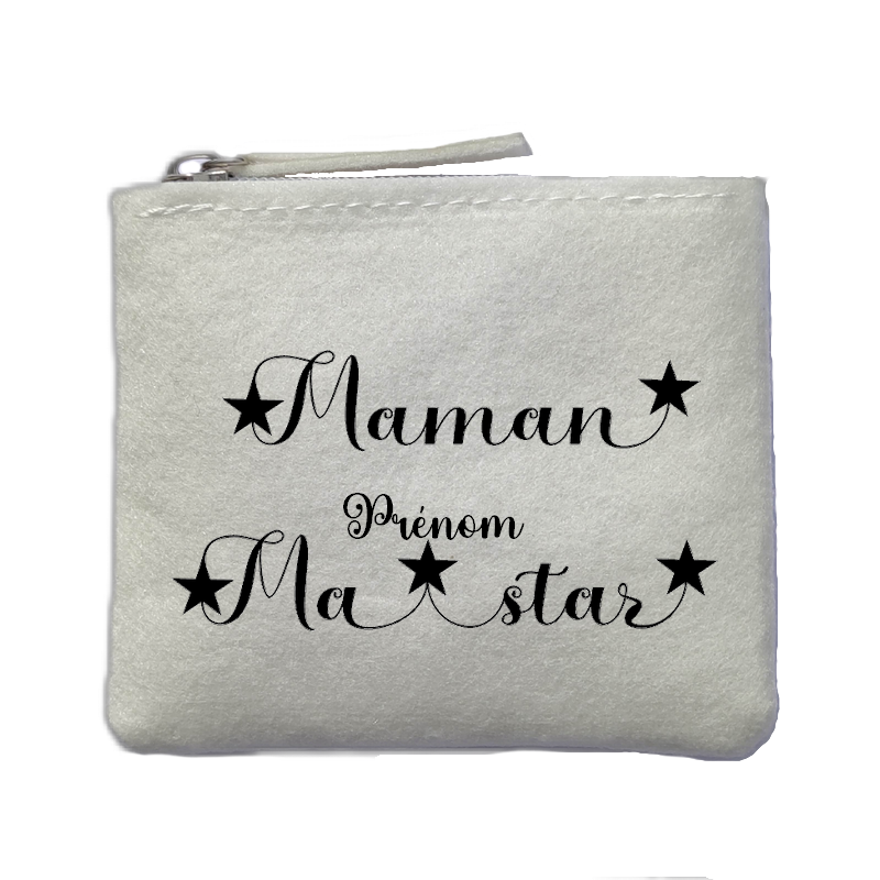 Porte monnaie personnalisé maman star ivoire en feutrine en feutrine ivoire
