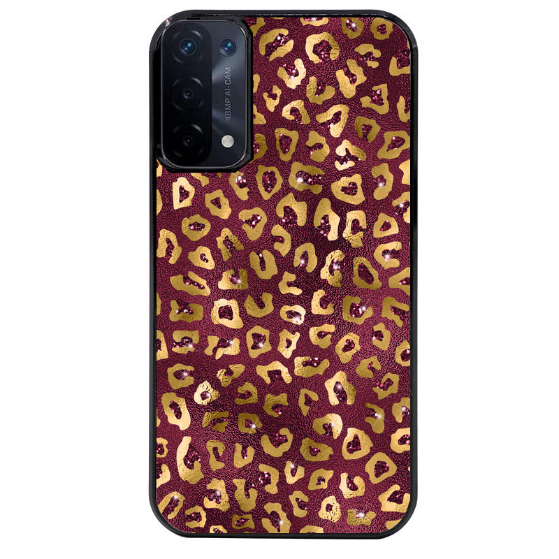 Coque noire taperso pour OPPO A54 et A74 5G avec motif leopard grenat protection antichoc personnalisée