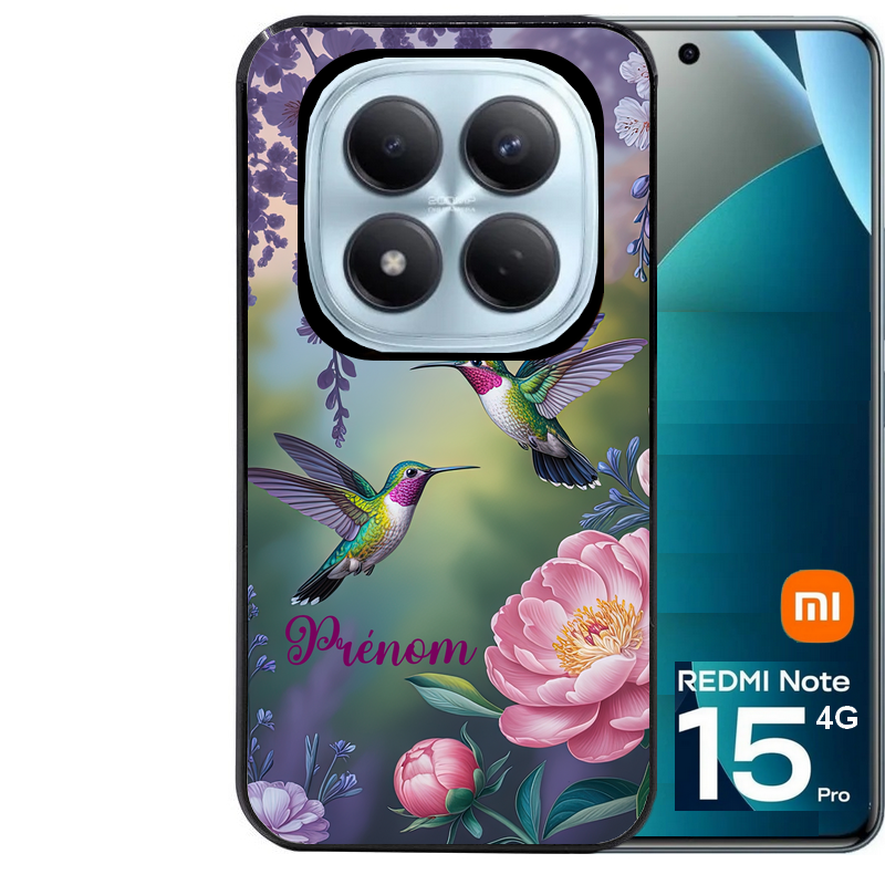 Coque noire taperso pour Redmi Note 15 et PRO PLUS 4G 5G avec motif colibri couple personnalise protection antichoc personnalisée