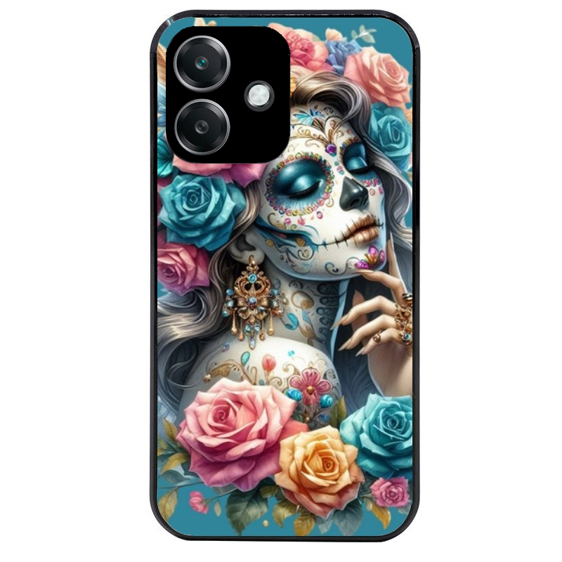 Coque noire taperso pour OPPO A40 avec motif tete de mort calavera bleu protection antichoc personnalisée