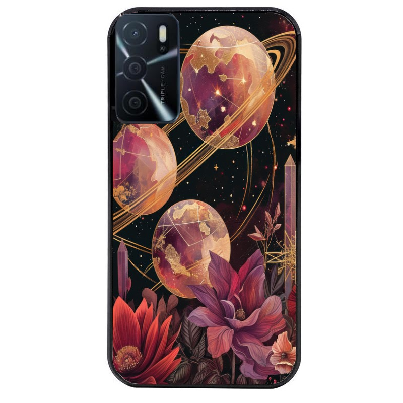 Coque noire taperso pour OPPO A16 et A16S avec motif astro et fleurs protection antichoc personnalisée