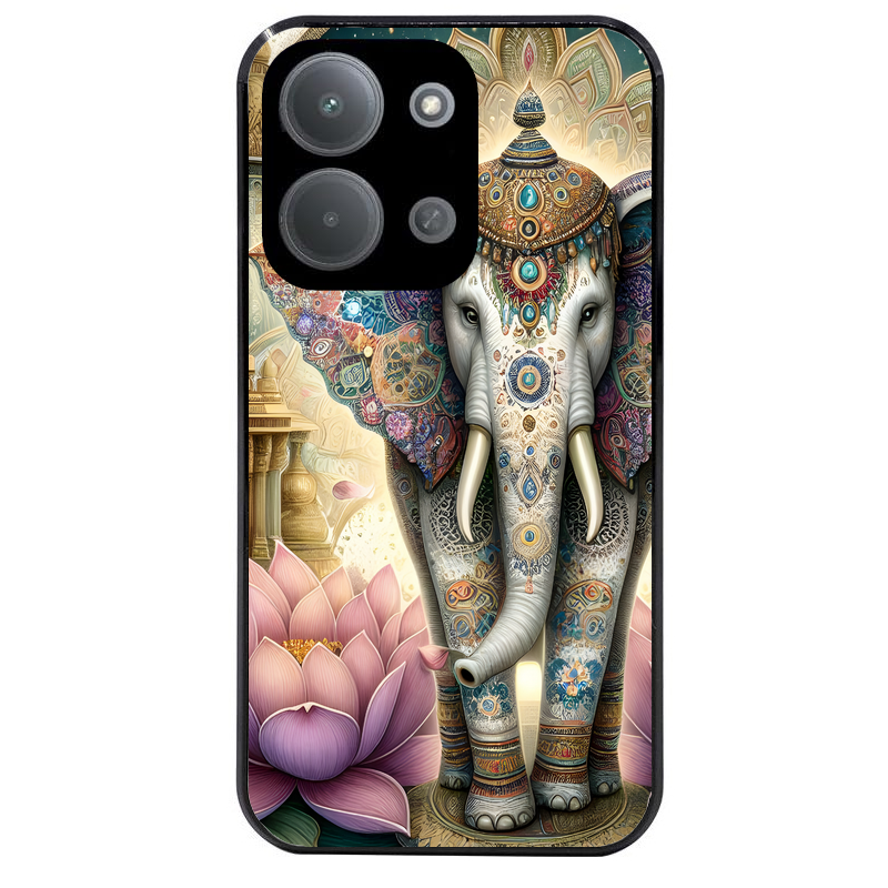 Coque noire taperso pour POCO C85 avec motif elephant et lotus protection antichoc personnalisée