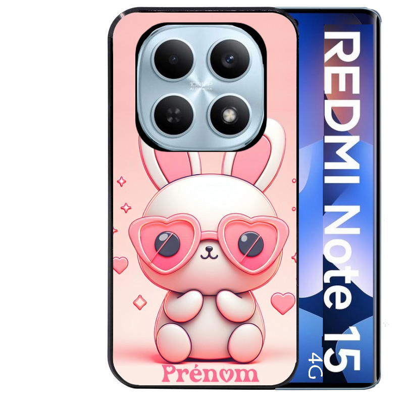 Coque noire taperso pour Redmi Note 15 et PRO PLUS 4G 5G avec motif lapin lunettes personnalisee protection antichoc personnalisée