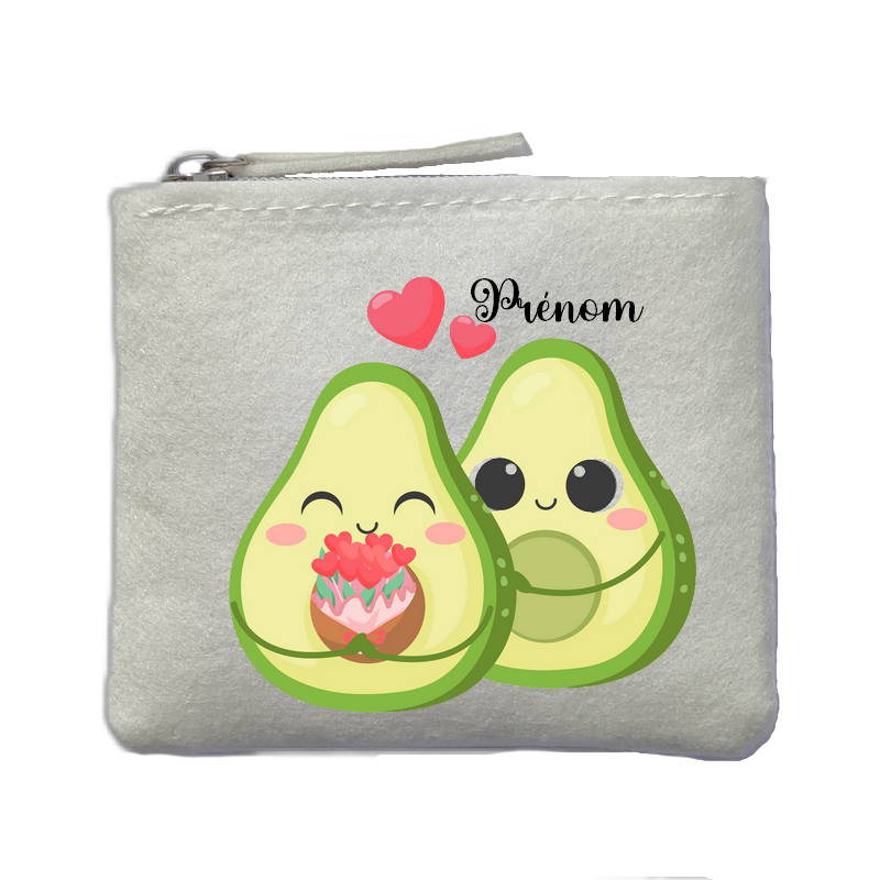 Porte monnaie personnalisé avocat love ivoire en feutrine en feutrine ivoire