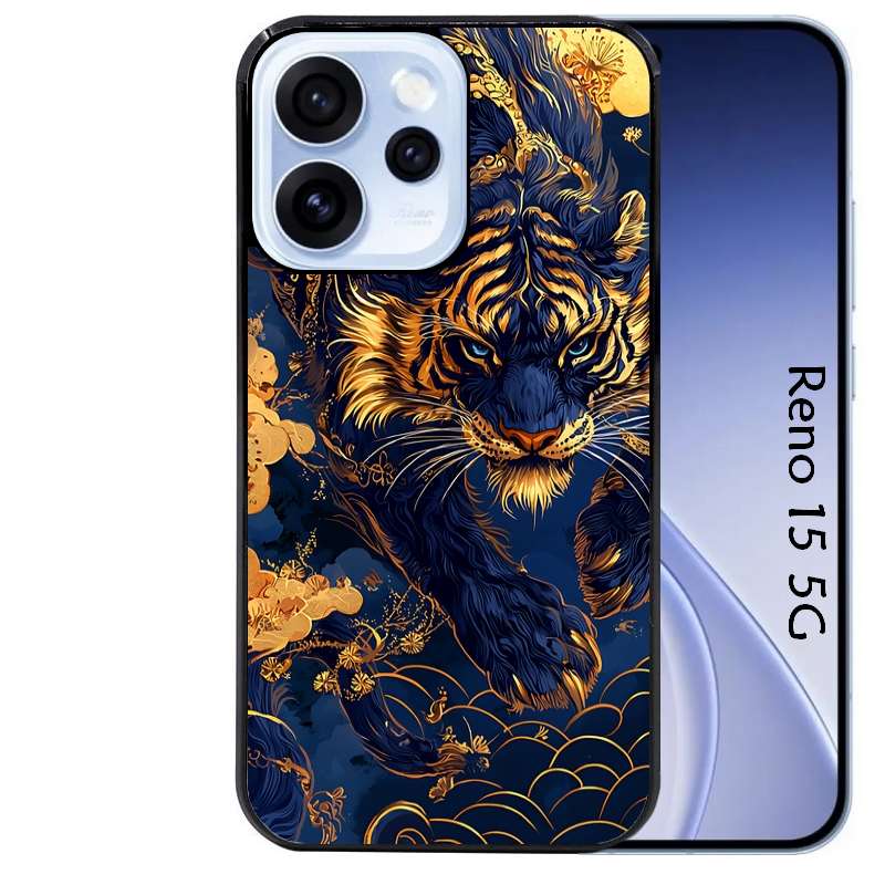 Coque noire taperso pour OPPO Reno 15 et F FS 5G avec motif tigre et fleur protection antichoc personnalisée