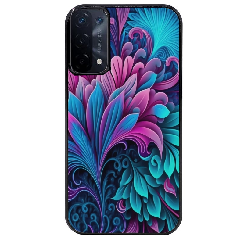 Coque noire taperso pour OPPO A54 et A74 5G avec motif tropical violet et des fleurs protection antichoc personnalisée