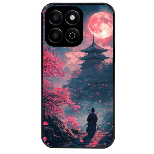Coque noire taperso pour Honor X8 5G avec motif samourai cerisier protection antichoc personnalisée