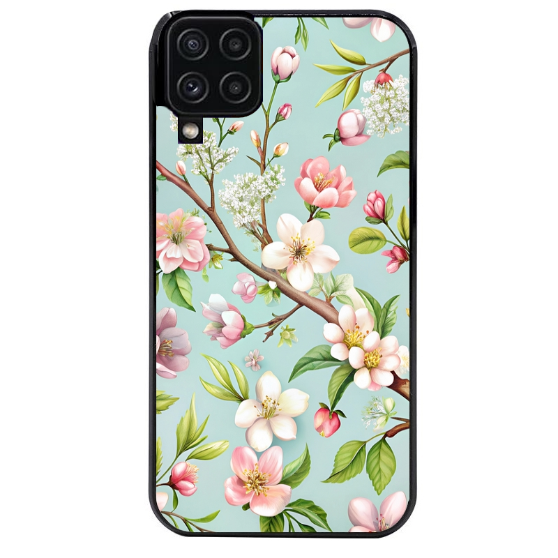 Coque noire taperso pour galaxy A22 A32 A52 A52S 4G 5G  avec motif fleur de printemps protection antichoc personnalisée