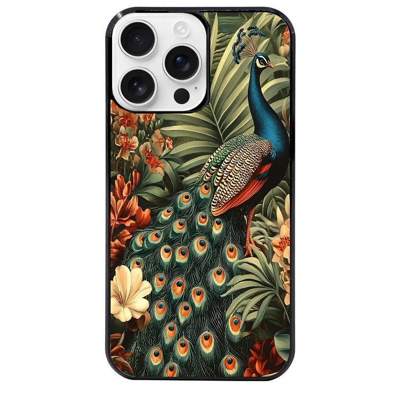 Coque noire taperso pour Iphone 16 16E PLUS MAX PRO avec motif paon tropical protection antichoc personnalisée