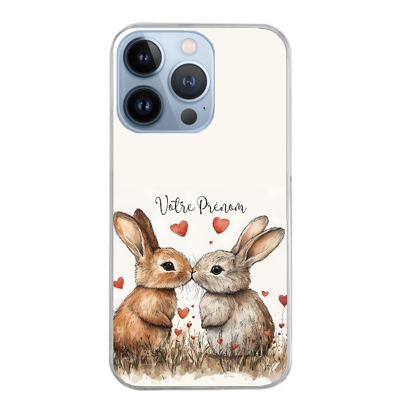 Coque taperso pour Iphone 12 et PRO MINI PRO MAX avec motif lapin coeur avec prenom protection antichoc personnalisée
