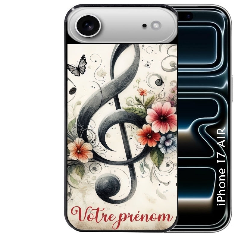 Coque noire taperso pour Iphone 17 17E AIR MAX PRO avec motif musique cle sol personnalisee protection antichoc personnalisée