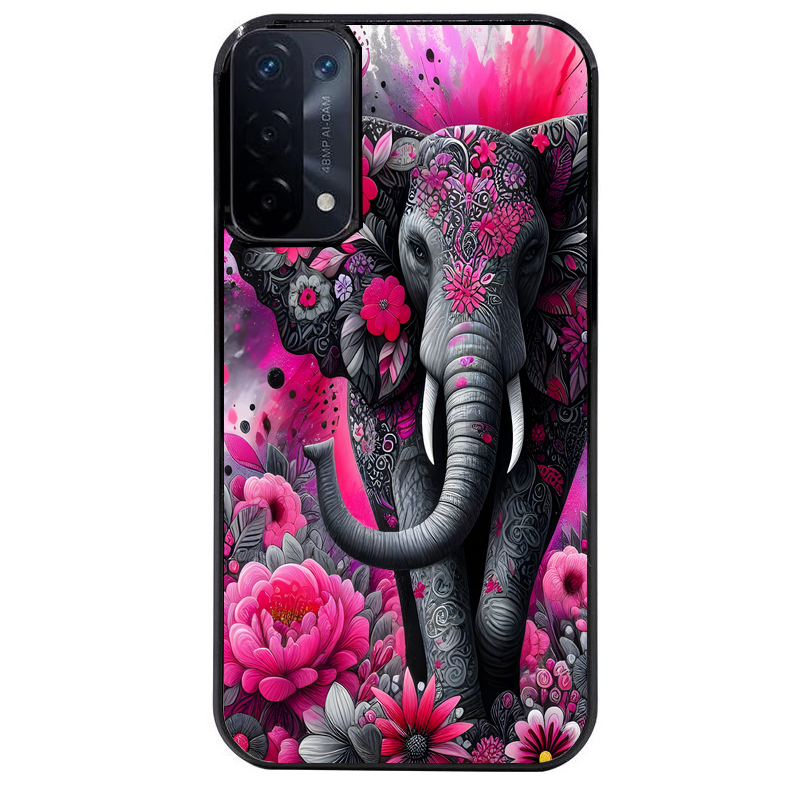 Coque noire taperso pour OPPO A54 et A74 5G avec motif elephant et fleurs protection antichoc personnalisée