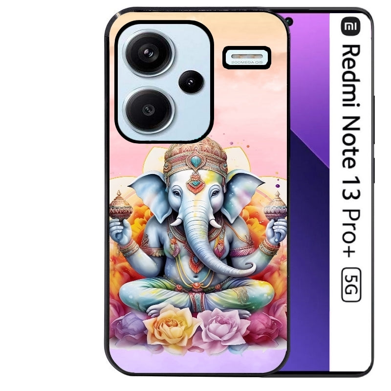 Coque noire taperso pour Redmi Note 13 PRO PLUS 5G avec motif elephant namaste protection antichoc personnalisée