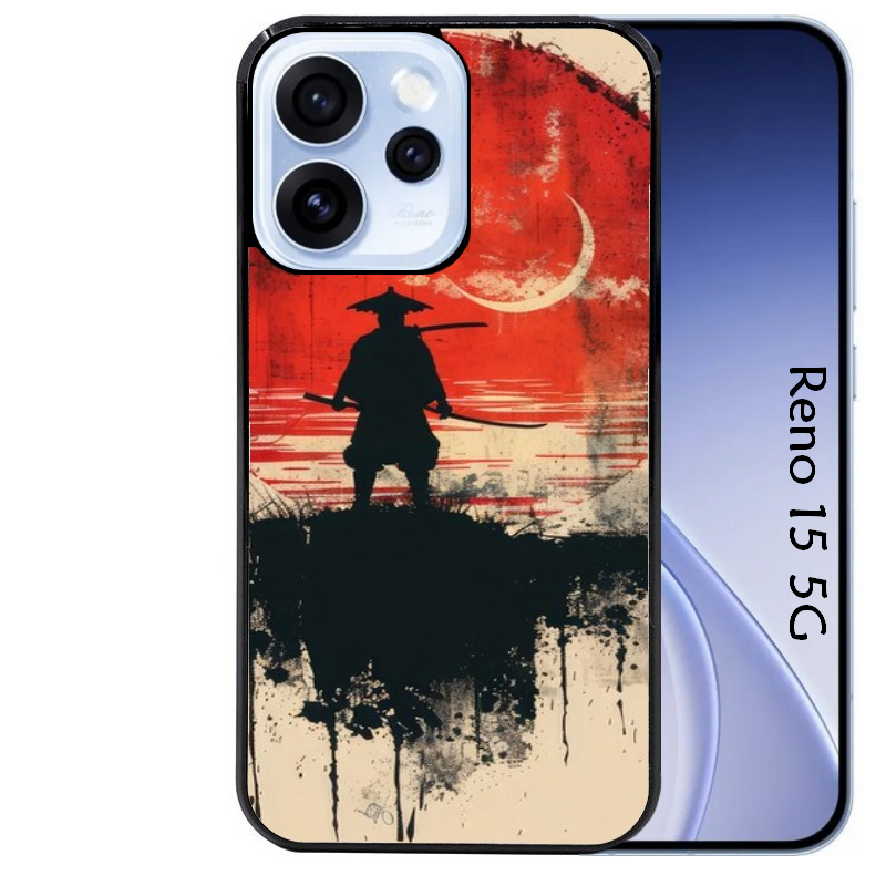 Coque noire taperso pour OPPO Reno 15 et F FS 5G avec motif samourai rouge protection antichoc personnalisée