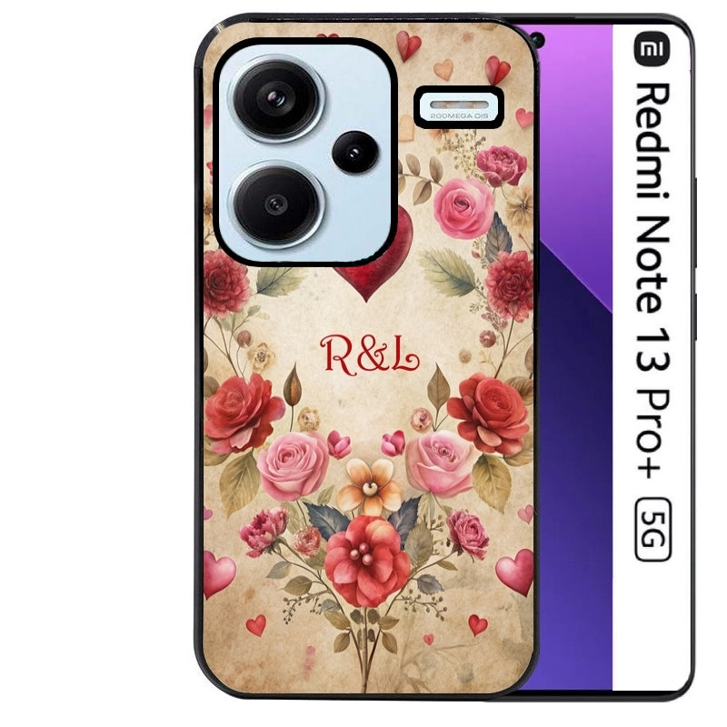 Coque noire taperso pour Redmi Note 13 PRO PLUS 5G avec motif coeur vintage et initiales personnalisee protection antichoc personnalisée