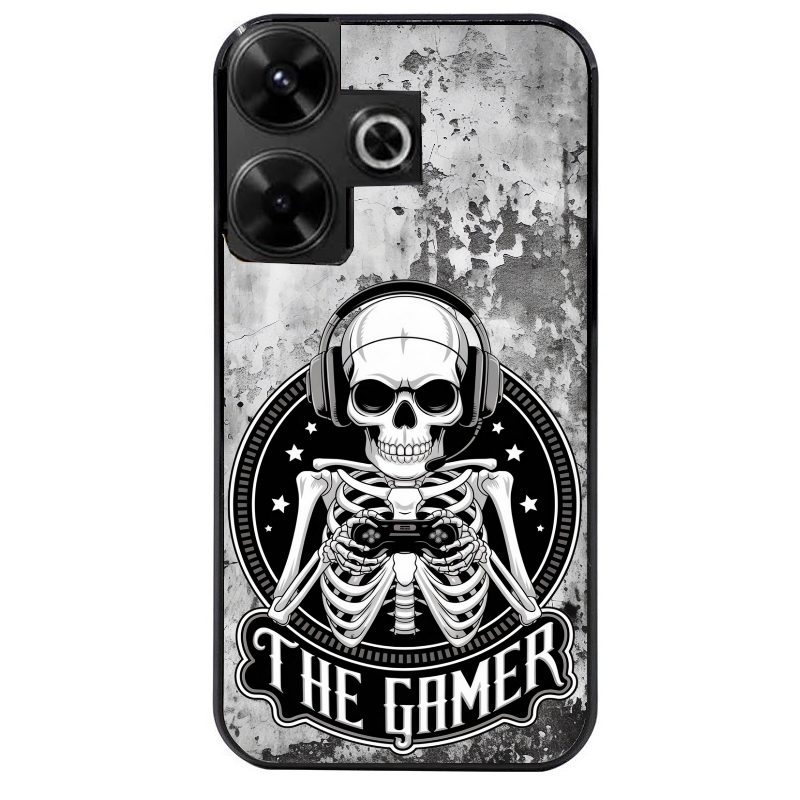 Coque noire taperso pour POCO M6 4G avec motif tete de mort gamer beton protection antichoc personnalisée