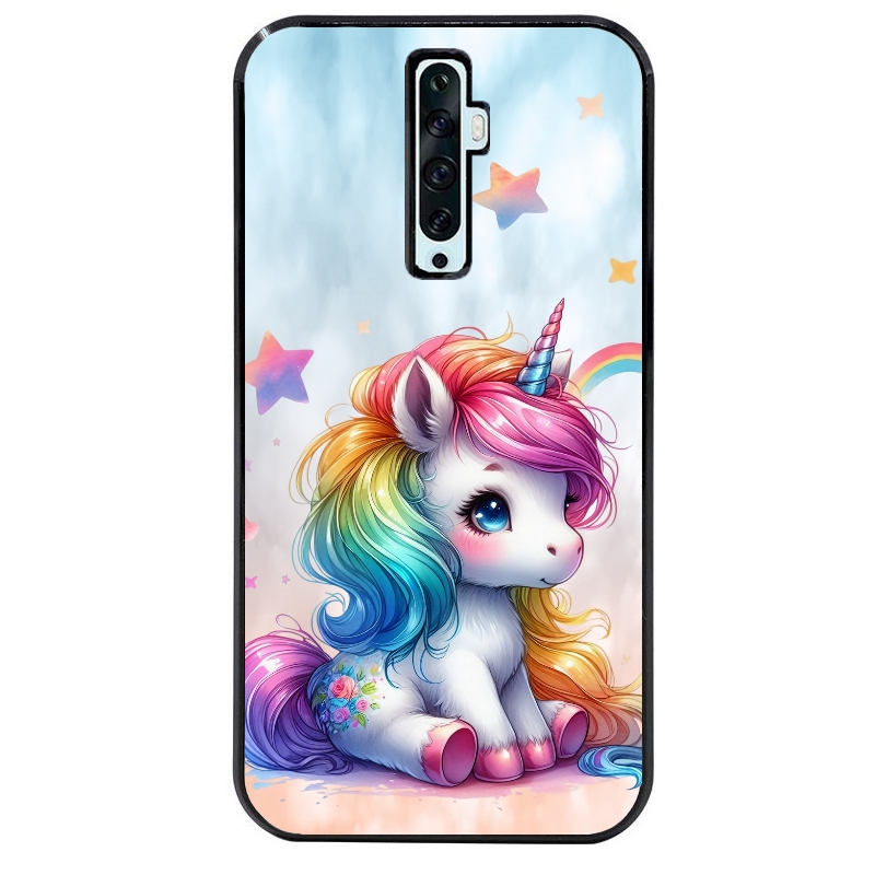 Coque noire taperso pour OPPO Reno 2 et 2Z avec motif licorne et etoiles protection antichoc personnalisée