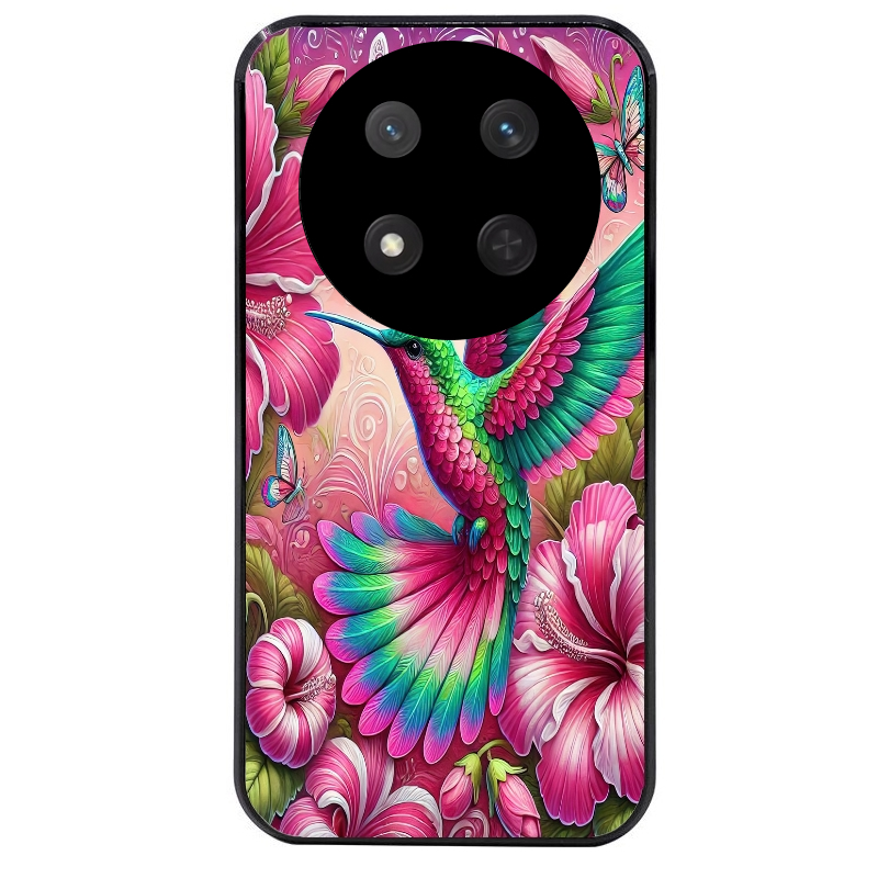 Coque noire taperso pour Magic 7 LITE et PRO avec motif colibri et fleurs protection antichoc personnalisée