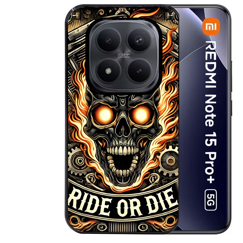Coque noire taperso pour Redmi Note 15 et PRO PLUS 4G 5G avec motif tete de mort flamme protection antichoc personnalisée