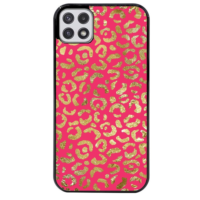 Coque noire taperso pour galaxy A22 A32 A52 A52S 4G 5G  avec motif leopard fuschia protection antichoc personnalisée
