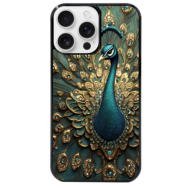 Coque noire taperso pour Iphone 16 16E PLUS MAX PRO avec motif paon bijoux protection antichoc personnalisée