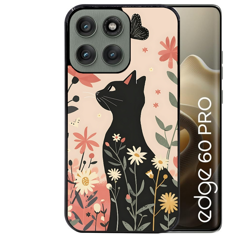 Coque noire taperso pour Moto Edge 60 et Neo Fusion Pro avec motif chat papillon 1 protection antichoc personnalisée