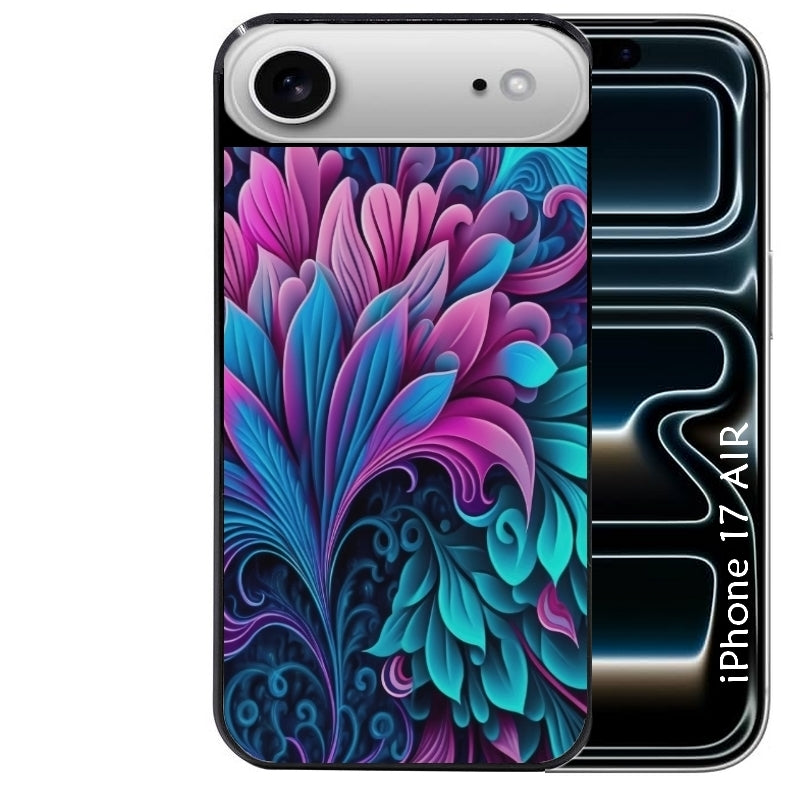 Coque noire taperso pour Iphone 17 17E AIR MAX PRO avec motif tropical violet et des fleurs protection antichoc personnalisée