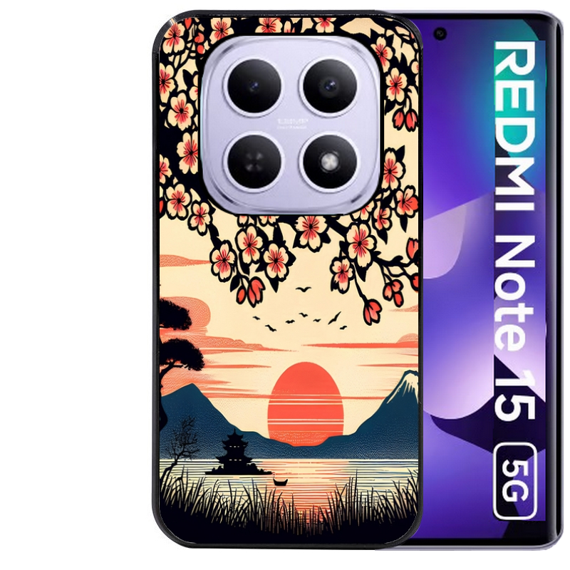 Coque noire taperso pour Redmi Note 15 et PRO PLUS 4G 5G avec motif japan cerisier protection antichoc personnalisée
