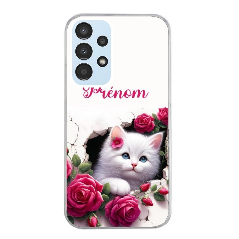 Coque taperso pour Galaxy A13 4G et 5G A23 A53 avec motif chat fleurs personnalisee protection antichoc personnalisée