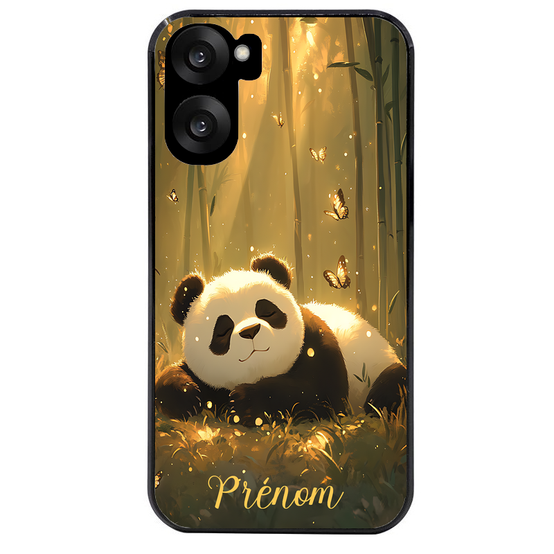 Coque noire taperso pour OnePlus Nord CE5 avec motif panda et papillon personnalisee protection antichoc personnalisée